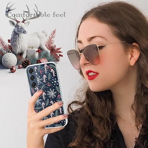 FOQENCCI Christmas Phone Case Compatible for Galaxy A16 5G Clear TPU + Black Camera Frame Protection Anit-Slip Shockproof Phone Cover with Xmas Candy Cane Wreath Print Design thumbnail 2