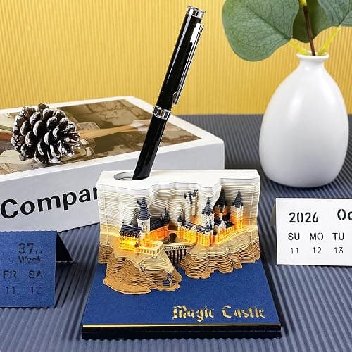 MACTANO 3D Art Calendar Memo Pad 2026, Creative Time Piece Calendar Magic Castle Rip Away Paper Carving Sticky DIY Note thumbnail 4