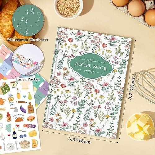 Lanpn Blank Recipe Book Cookbook for 70 Recipes, A5 Waterproof Empty Recipe Notebook to Organize Your Family Recipes, Leather Cooking Journal with Stickers to Write in Your Own Recipes, Green thumbnail 3
