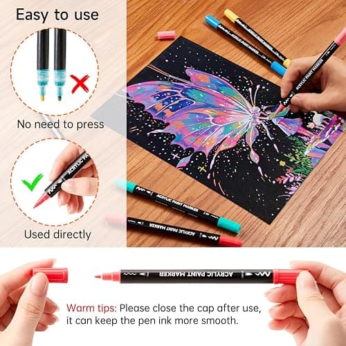 Shuttle Art 80 Colors Dual Tip Acrylic Paint Markers, Brush Tip and Fine Tip Acrylic Paint Pens for Rock Painting, Ceramic, Wood, Canvas, Plastic, Glass, Stone, Calligraphy, Card Making, DIY Crafts thumbnail 4