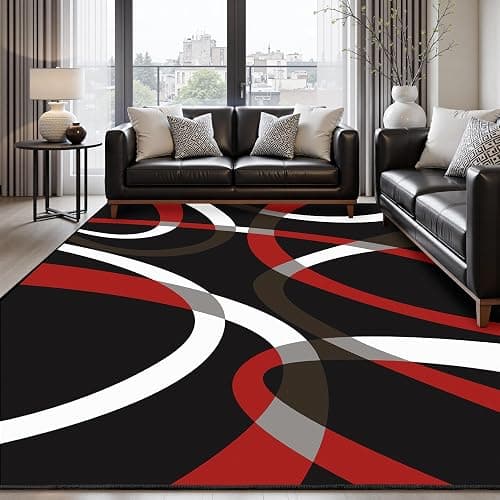 Classical Modern Black and Red Stripe Pattern Area Rug for Living Room 4x6 Outdoor Rug Non Slip&Non-Shedding Low Pile Indoor Large Carpets for Bedroom, Dining Room, Home Office, Bathroom - Image 1