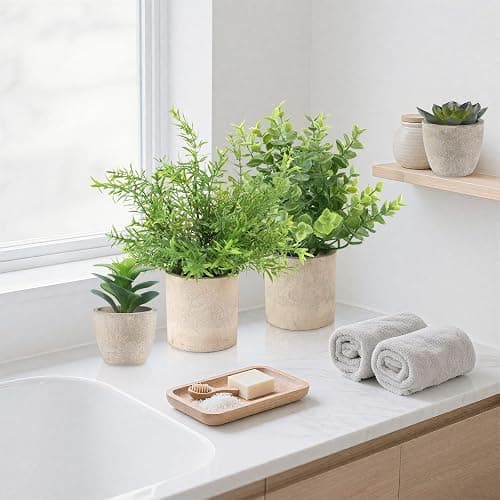 ALAGIRLS 4 Pack Small Fake Plants, 10" Artificial Plants Indoor Eucalyptus/Rosemary/Succulents, Small Faux Plants in Pulp Pot for Bathroom Bedroom Kitchen Office Living Room Decor thumbnail 8