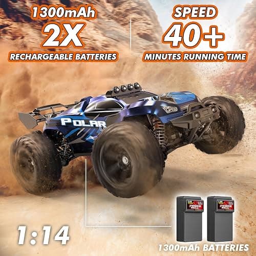 Womaqu Rc Cars 1:14 All Terrain RC Car for Adults & Boys, 4WD Off-Road RC Truck High Speed Fast 40+ KPH, 4X4 Waterproof Remote Control Car with 2 Rechargeable 1300 mAh Batteries thumbnail 2