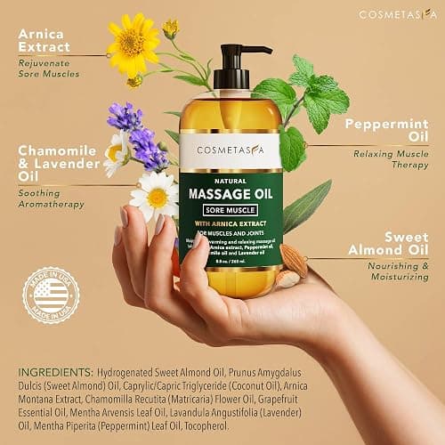 Cosmetasa Sore Muscle Massage Oil for Massage Therapy with Roller - All Natural, Cruelty-Free Massage Oils for Muscle Relaxing & Joint Comfort - Arnica Extract with Lavender & Chamomile Oil (8.8 oz) thumbnail 2
