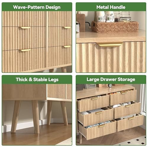 SFDOU Wooden Fluted Dresser for Bedroom,Modern Wide Chest of 6 Drawers Dressers for Bedroom Furniture,Wood Drawer Dresser with Storage, Easy to Assemble Dressers for Living Room,Hallway thumbnail 6