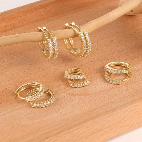 Small Earrings Sets 14K Gold 925 Sterling Silver Hoop Earrings for Women Huggie Cartilage Earring Set Cute Mini Thin Tragus Hoops Multiple Piercings Aretes Earrings Sets for Women Trendy ( 6-8-10-12-14-16 )mm thumbnail 4