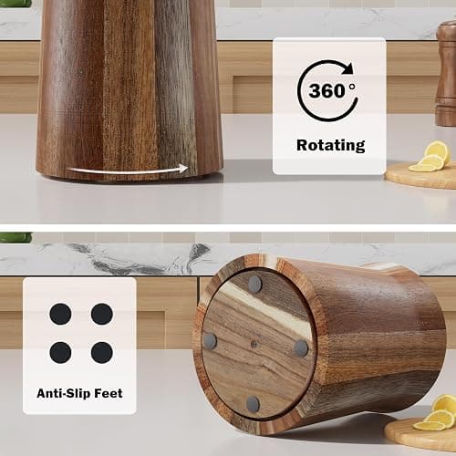 Segtenant Utensil Holder, Acacia Wood Utensil Holder for Kitchen Counter, 360° Rotating Cooking Utensil Crocks for Countertop, 7.2" Large Utensil Organizer for Spatula Storage thumbnail 6