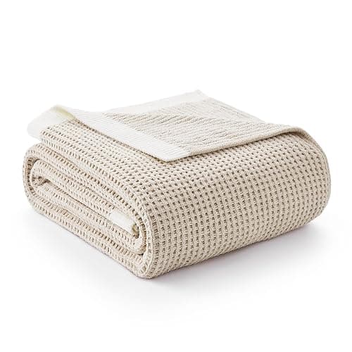 Amélie Home Waffle Throw Blanket for Couch, Soft Cozy Chenille Knit Blanket Warm Decorative Throw for Sofa, 50"x60", Beige - Image 1