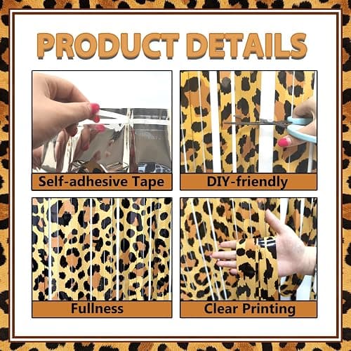 OQOQ Cheetah Print Birthday Decorations Backdrop (2 Pack), Extra Long 3.3x8.2ft Leopard Tinsel Fringe Curtains Animal Print Party Decor Jungle Safari Bachelorette Party Supplies Photo Props Booth thumbnail 3
