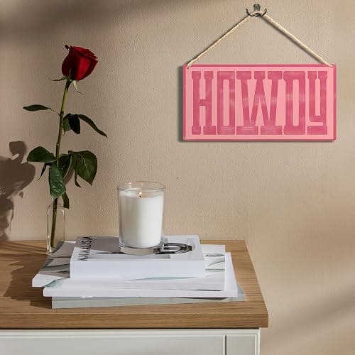 Ryeolo Howdy Sign - Preppy Hot Pink Cowgirl Wall Decor, Western Home Living Room Decor, 11.8x5.9 Inch Wall Pediment thumbnail 2