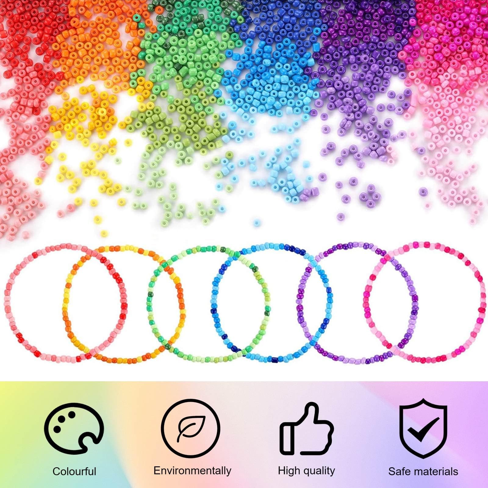 41 Colors Pony Beads, BetterJonny 3mm Glass Seed Beads Bracelet Necklace Beads with String Colorful Pony Seed Bead Small Rainbow Bead with Storage Box for DIY Jewelry Craft Making thumbnail 3