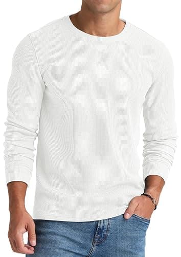 NITAGUT Mens Waffle Crewneck Shirts Slim Fit Long Sleeve Casual T-Shirt thumbnail 3