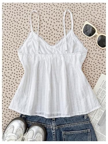SOLY HUX Girl's Lace Camisole Tops V Neck Spaghetti Strap Summer Casual Cute Babydoll Top thumbnail 2