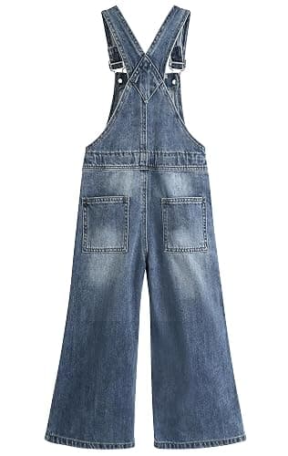 KIDSCOOL Girls Denim Overalls, Little Big Wide-Leg Jean Dungarees Pants | Breathable Soft Cotton Denim,Baggy Overalls,Loose Fit Jeans Jumpsuit , Overall Flare Pants for Teens thumbnail 3