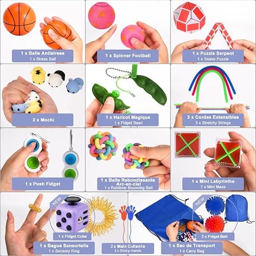 FrenchWay Fidget Toys Pack – Lot de Jouets Anti Stress pour Enfants et Adultes – Objets Satisfaisants pour Evacuer le Stress et Booster la Concentration – Pop It Balle Anti-Stress Main Collante Inclus thumbnail 4