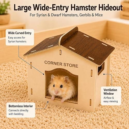 Viventwave 4-Piece 6.3-Inch High Hamster Platform Set, Large House Hideout | Hamster Cage Accessories: Hamster House, Hides & 2-Chamber Tunnel for Large Syrian Hamsters, Dwarf Hamsters, Gerbils and Mice thumbnail 6