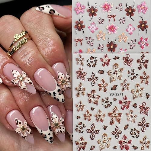 Leopard Print Nail Art Stickers 10 Sheets Fall Nail Decals with Cheetah Animal Skin 3D 5D Embossed Self-Adhesive Hibiscus Flower Designs Manicure Decorations Nail Art Supplies for Women Girls thumbnail 2