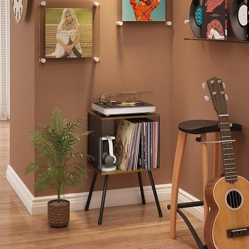 X-cosrack Record Player Stand with Storage up to 100 Albums, Retro Small Vinyl Record Holder - Adjustable Divider, Book/LP Record Storage and Organizer Vinyl Table for Living Room, Bedroom thumbnail 7