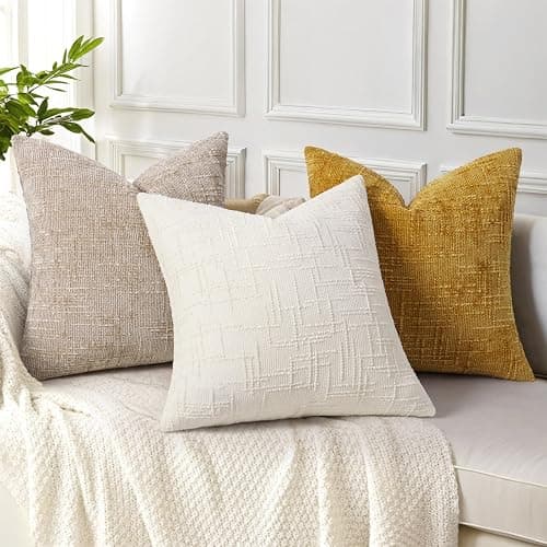 decorUhome Spring Cream White Chenille Throw Pillow Covers 18x18 Set of 2 Textured Soft Cozy Slubby Couch Pillow Covers Modern Farmhouse Boho Decorative Pillow Cases for Bed Sofa Living Room thumbnail 4