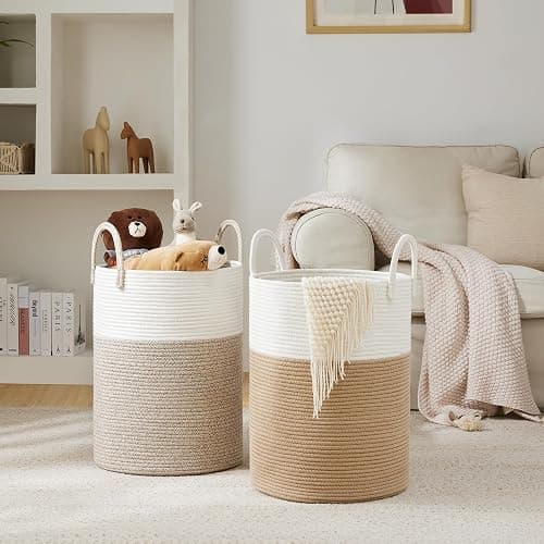 Cotton Rope Laundry Hamper by YOUDENOVA, 58L - Woven Collapsible Laundry Basket - Clothes Storage Basket for Blankets, Laundry Room Organizing, Bedroom Storage, Clothes Hamper – Brown thumbnail 7