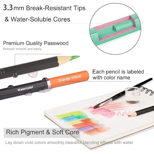 KALOUR 72 Watercolour Pencils for Adults - Water Soluble Professional Hexagonal Pencil - Ideal for Artists Coloring Blending and Layering thumbnail 4