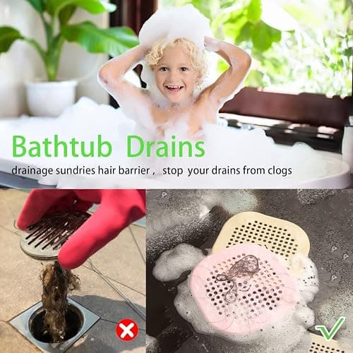 2 Pack Drain Hair Catcher Silicone Drain Protector Bathroom Accessories Hair Stopper Drain Cover for Shower Kitchen Bathroom Tub Pink - Pink thumbnail 4