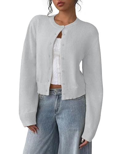 IWD Womens Cropped Cardigan Sweaters Knit Lightweight Crop Sweater Fall Outfits Trendy Open Front Clothes 2025 - Image 1