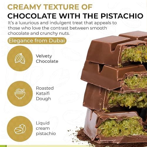 Chobella Dubai Chocolate Bar Pistachio 7oz, Premium Pistachio Dubai Chocolate Bar with Shredded Phyllo Dough, Viral Knafeh Chocolate Candy with Kataifi, Gift Box thumbnail 4