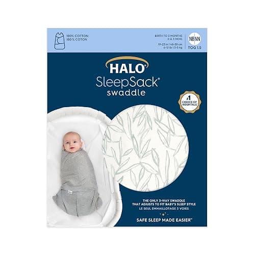 HALO 100% Cotton Sleepsack Swaddle, 3-Way Adjustable Wearable Blanket, TOG 1.5, Leaves, Newborn, 0-3 Months thumbnail 2