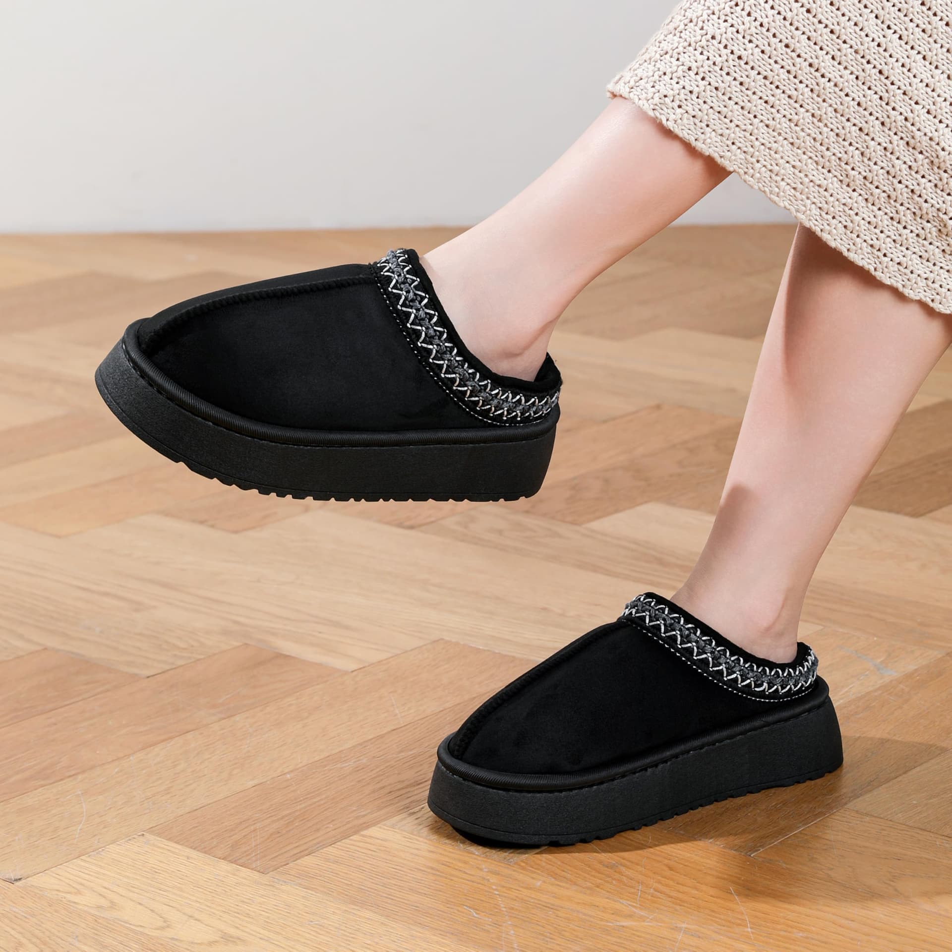GETAC Pantuflas de Plataforma para Mujer, Forro con interior afelpado Suela antideslizante Cómodas para caminatas, invierno, interiores, exteriores. thumbnail 4