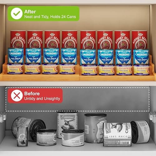 Expandable Bamboo Can Rack Organizer for Pantry, 3-Tier Adjustable Can Storage Holder, Soda Organizer Holds Up to 24 Cans, Canned goods Storage Display for Pantry, Cabinet, Countertop (patent pending) thumbnail 8