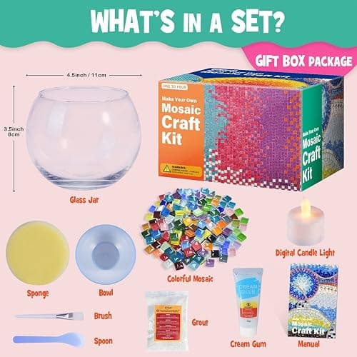 Glass Mosaic Candle Holder Kit – DIY Mosaic Kits for Adults & Crafts for Girls 8-12 – Arts and Crafts for Kids, Tealight Candle Holder for Home Decor, Toys Girls Birthday Christmas Gifts Ages 6 7 8-12 thumbnail 3