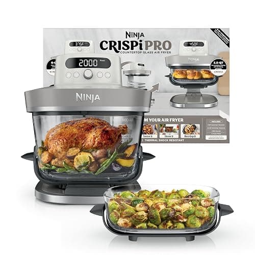 Ninja Crispi Pro 6-in-1 Glass Air Fryer | With Nontoxic, 6qt & 2.5qt Containers & Lids | Microwave, Freezer, Dishwasher Safe | 450°F Max Temp | 1800 Watt | Bone | AS101LG - Image 1