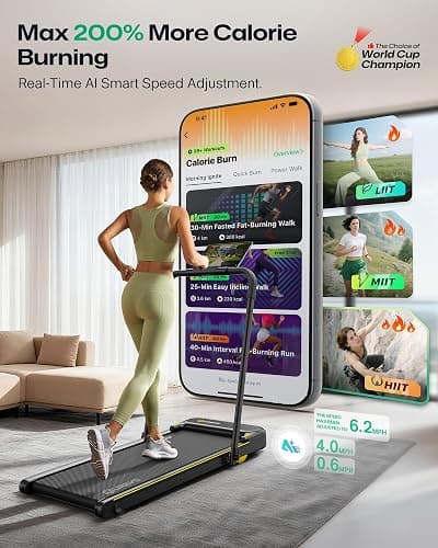 UREVO Strol 2E Smart 2-in-1 Folding Treadmill, Compact Walking Pad with Safety Handle, Plug and Play, Standing Desk Treadmill with Dual LED Display, Smart APP, Walking or Running for Home Office thumbnail 2