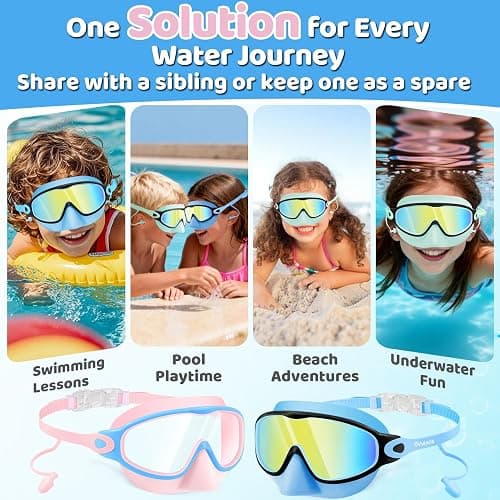 Vvinca Swim Goggles, Kids Goggles with Earplugs& Nose Clip Wide View Anti-Fog/UV Swimming Goggles for Age 3-15 Boys Girls thumbnail 9