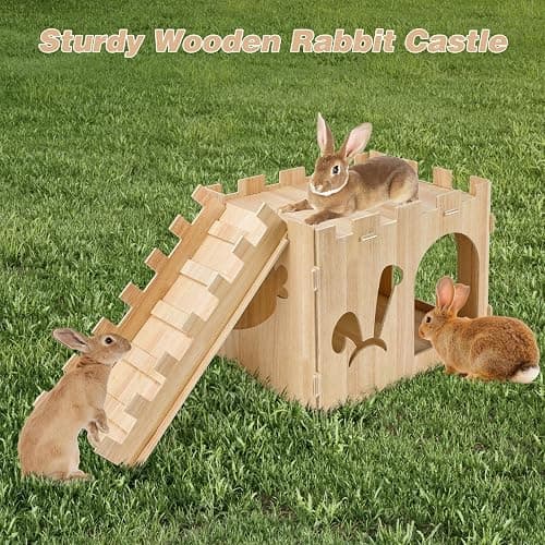 YUEPET Large Wooden Rabbit Castle with Ramp, Rabbit Pig Hideout Detachable Bunny House Indoor Small Animal Houses & Habitats for Adult Bunny Guinea Pig Chinchilla Hide Rest Play thumbnail 7