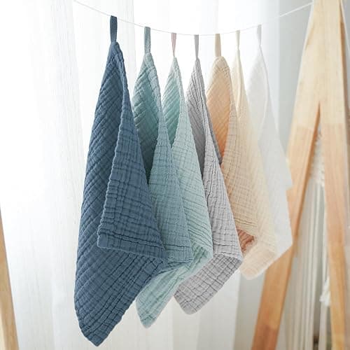 Konssy Baby Muslin Washcloths 7-Pack, 100% Cotton Baby Bath Washcloths, Soft & Absorbent Wash Cloths and Burp Cloths for Newborn Kids Girls & Boys, 11x11 inches thumbnail 5