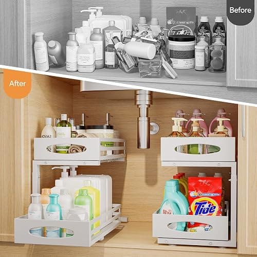 Under Sink Organizer, 2 Tier Under Sink Organizers and Storage, Adjustable Height, Slide out Metal Cabinet Organizers, Pull out Cabinet Storage Drawer Shelf for Kitchen Bathroom thumbnail 4
