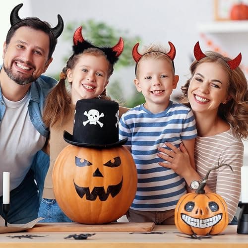 Parma77 Glitter Devil Horns Headband, Red Devil Horns Devil Costume for Women Men Girls, Halloween Fancy Dress Cosplay Hairband (Red) thumbnail 6