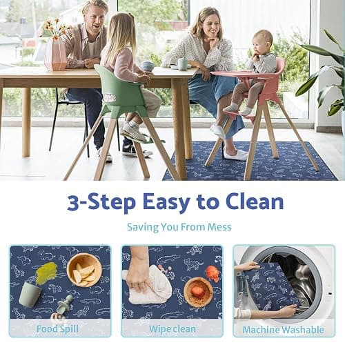 Blissful Diary Baby Splat Mat for Under High Chair, 50.4 x 50.4 Inch Wipeable Splash Mat, Waterproof and Washable, Anti-Slip Floor Protector, Safari Animals thumbnail 5
