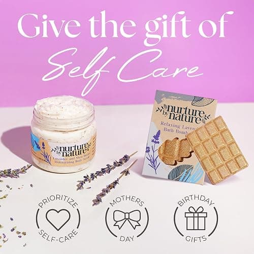 NURTURE BY NATURE Set Regalo Donna Rilassante – 6 pezzi: candele profumate, spray per cuscino alla lavanda, sali da bagno, crema mani e altro – vegano – regali di Natale, idee regalo per mamma e amica thumbnail 6