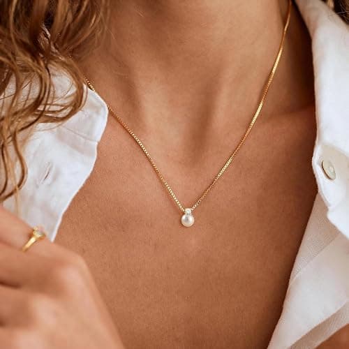 WFYOU Pearl Necklaces for Women Trendy 6MM 8MM 10MM Dainty Round Natural Freshwater Pearl Necklace Silver 14K Gold Plated CZ Pearls Necklaces for Women Birthday Bridesmaid Wedding Gifts Pearl Jewelry thumbnail 7