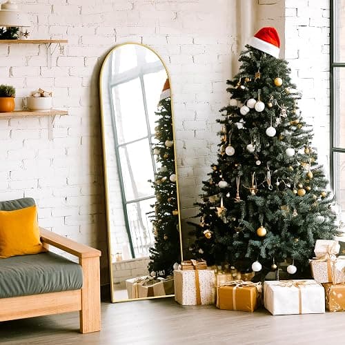 TRAHOME Arched Full Length Mirror, 56"x15" Standing Body Mirror for Wall, with Aluminum Alloy Frame for Bedroom, Living Room, Dressing Room(Gold) thumbnail 4