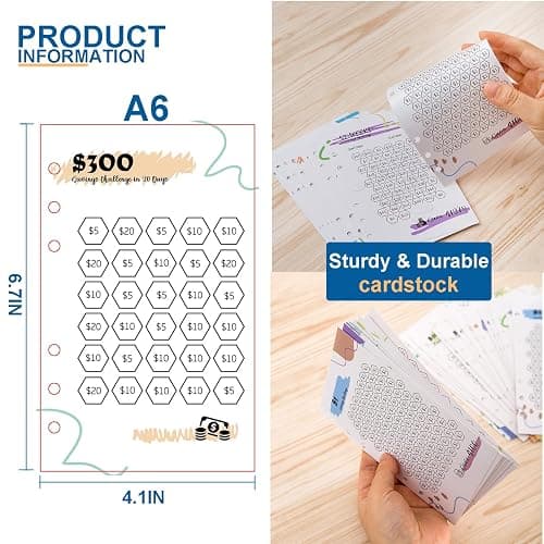 Laminated Money Savings Challenge Trackers for 6-Ring A6 Binders,Reusable cash Savings Tracker sheets,multiple budget cards for savings journey planner(15pcs) thumbnail 3