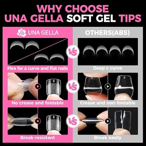 UNA GELLA 312Pcs Extra Short Squoval Nail Tips, Square Pre-Etched Half Matte Soft Gel Nail Tips Square Full Cover, No File Needed Clear Squoval Acrylic False Nails for DIY Nail Art Extension 12 Sizes thumbnail 5