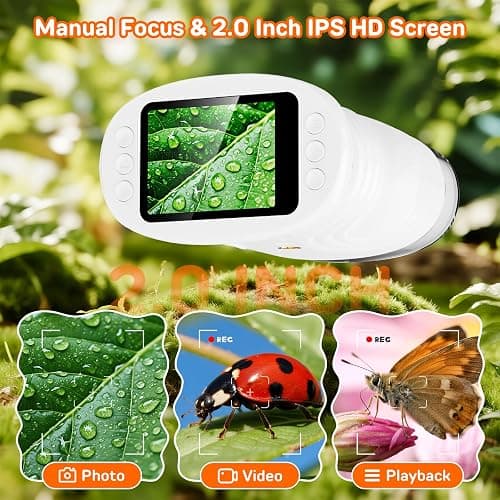 1000X Handheld Digital Microscope for Kids with 2.0" IPS Screen, Easter Gifts Portable STEM Science Lab Toy, Rechargeable Pocket Microscope Educational Gift for Boys & Girls Age 4-6 8-12, White thumbnail 3