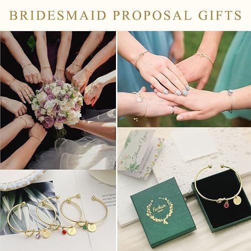 Valentine's Day Gift Initial Birthstone Gold Bracelets for Women Bridesmaid Proposal Gift Tie the Love Knot Cuff Bangle Bracelet 14K Gold Plated Adjustable Birthstone Bracelets Personalized Charm Birthday Gift thumbnail 5