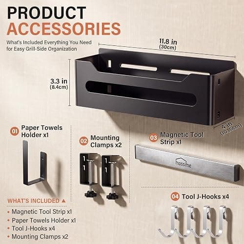 mossime Griddle Caddy Organizer Accessories for Blackstone 36"/28" Griddles | Grill Caddy Accessories Storage for Blackstone Prep Carts, with Magnetic Tool & Spatula Holder, Paper Towel Holder, 4 J-Hooks thumbnail 2