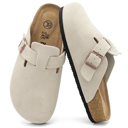 Brelzo Calvior Women's Suede Clogs Men's Slip-On Mules Non-Slip Potato Shoes Arch Support Sandals with Adjustable Buckle for Indoor & Outdoor Use - Image 1