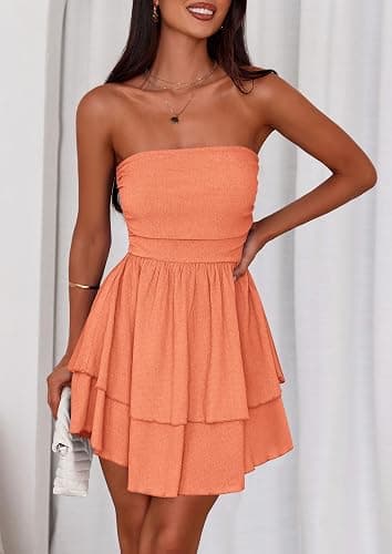 PRETTYGARDEN Women's Summer Strapless Flowy Mini Dresses | Tube Top Dress,Off Shoulder,Back Smocked,Swing A Line,Ruffle Short,Cute Birthday Party,Going Out Outfits,Fashion Clothing thumbnail 7